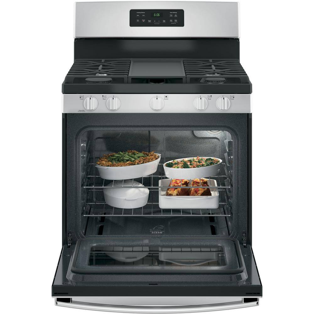 GE 30 in. 5.0 cu. ft. Freestanding Gas Range in Stainless Steel with Griddle JGBS66REKSS