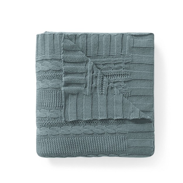 Home Dublin Cable Knit Throw Blanket Blue Vcny