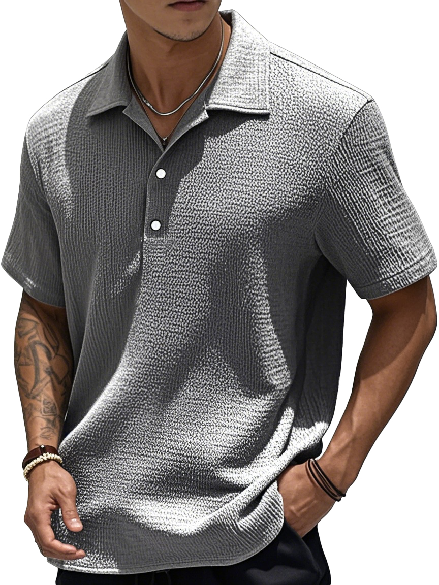Men's Fashion Retro Pleated Fabric Short-sleeved Polo Shirt