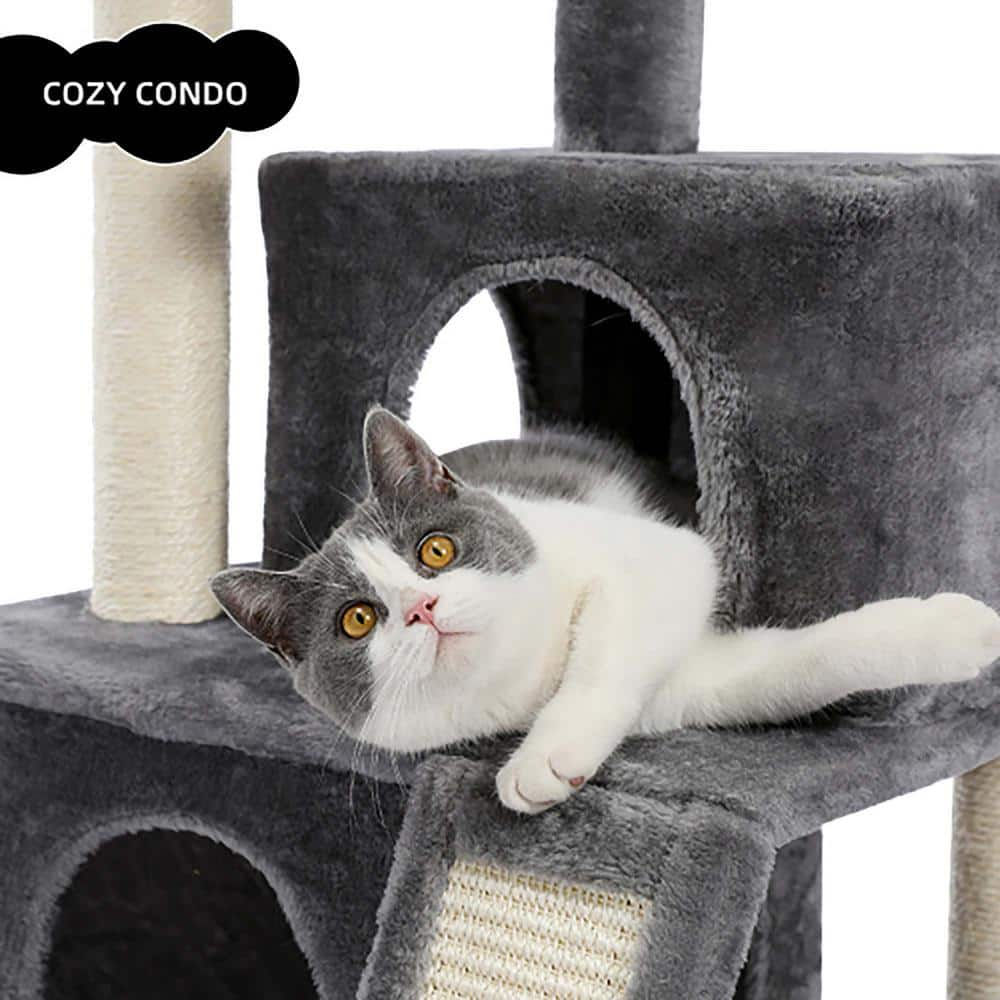 Foobrues Gray Soft Scratching Posts and Trees with Double Condos JJX-23171502