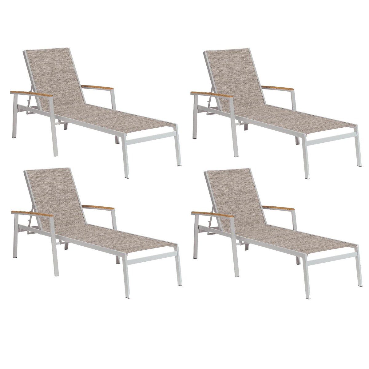 Travira 4 Piece Aluminum Patio Chaise Lounge Set W/ Tekwood Natural Arm Caps By Oxford Garden