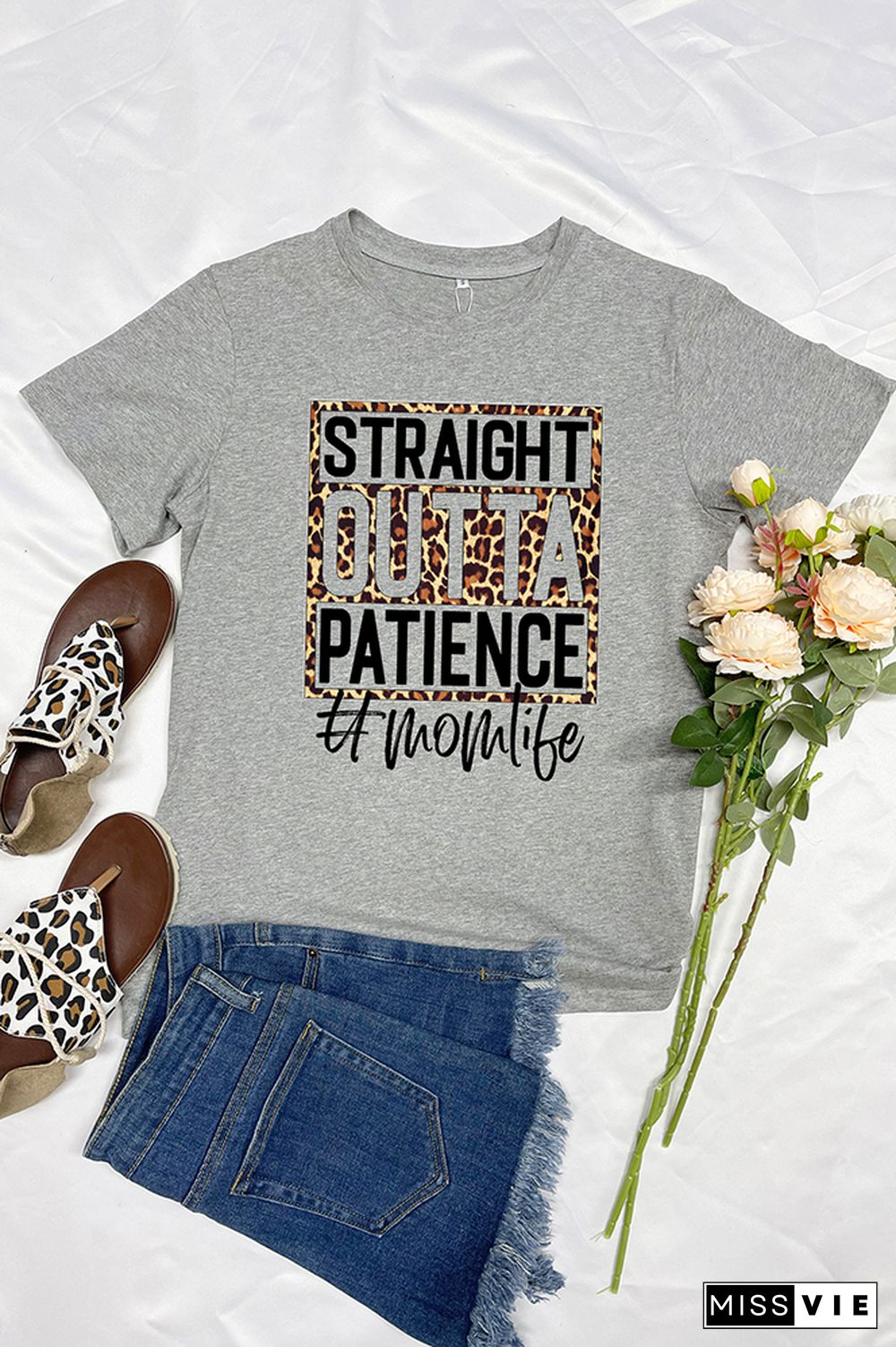 Leopard Straight Outta Patience Mom Short Sleeve Graphic Tee Wholesale