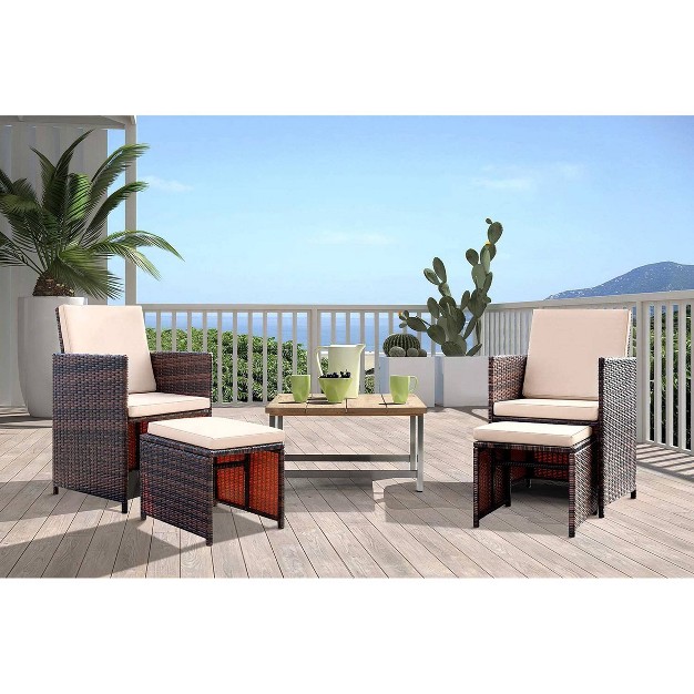 4pc Outdoor Wicker Rattan Set With Cushioned Chairs amp Ottomans Devoko