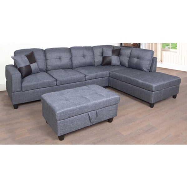 3 PC Sectional Sofa Set，Right -Facing Chaise with Free Storage Ottoman Gray