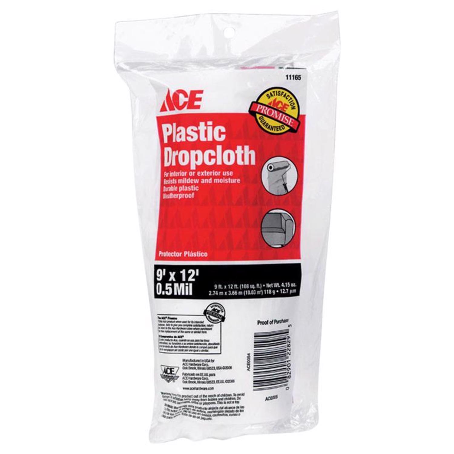 Ace 9 ft. W X 12 ft. L X 0.5 mil 7 lb Plastic Drop Cloth 1 pk