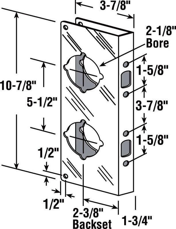 Prime-Line 12.72 in. H X 2-1/8 in. L Brass-Plated Brass Recessed Door Reinforcer