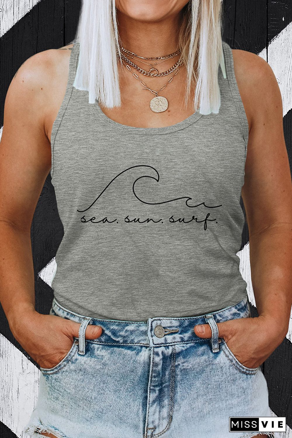 Sea Sun Surf Sleeveless Graphic Tank Top