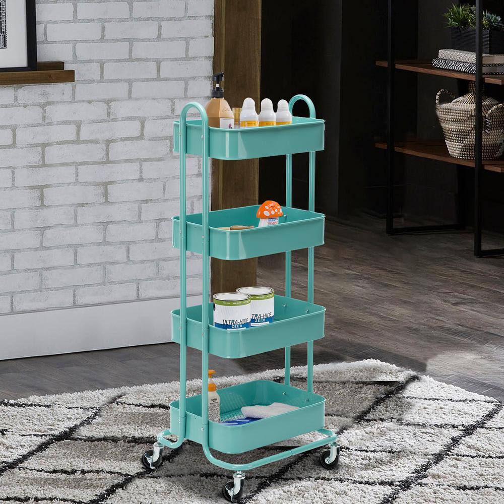 Huluwat 4-Tier Metal 4-Wheeled Shelves Storage Utility Cart in Blue RY-G-USBO4510