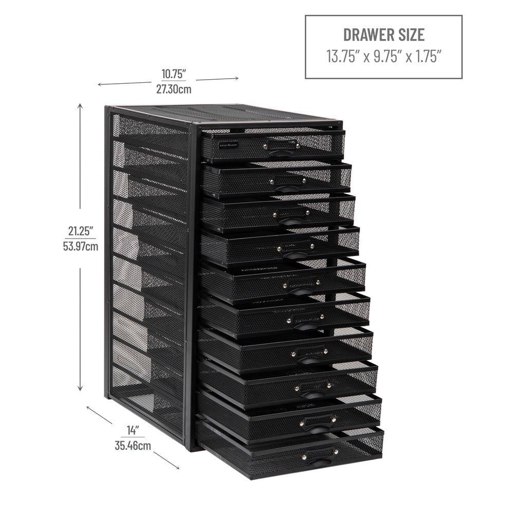 Mind Reader Network Collection 10-Drawer File Storage Desk Organizer Label Frame on Each Drawer Metal Mesh Multi-Purpose Black 10CABMESH-BLK