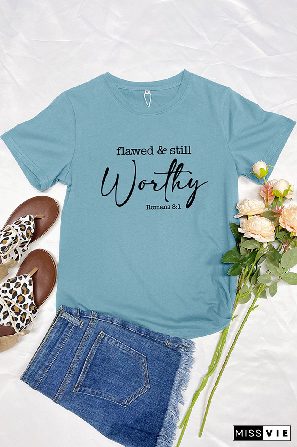 Flawed And Still Worthy Christian Romans Short Sleeve Graphic Tee Wholesale