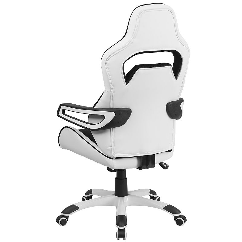 Emma and Oliver High Back White Vinyl/Black Fabric Executive Swivel Arm Office Chair