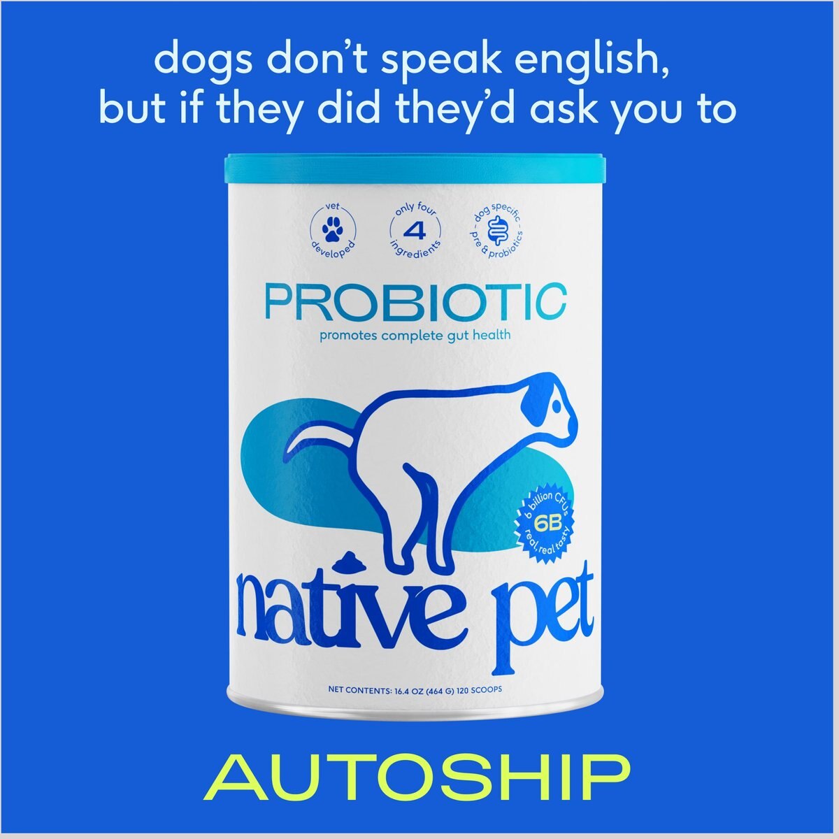 Native Pet Vet-Formulated Probiotic and Prebiotic Digestive Issues Powder Supplement for Dogs