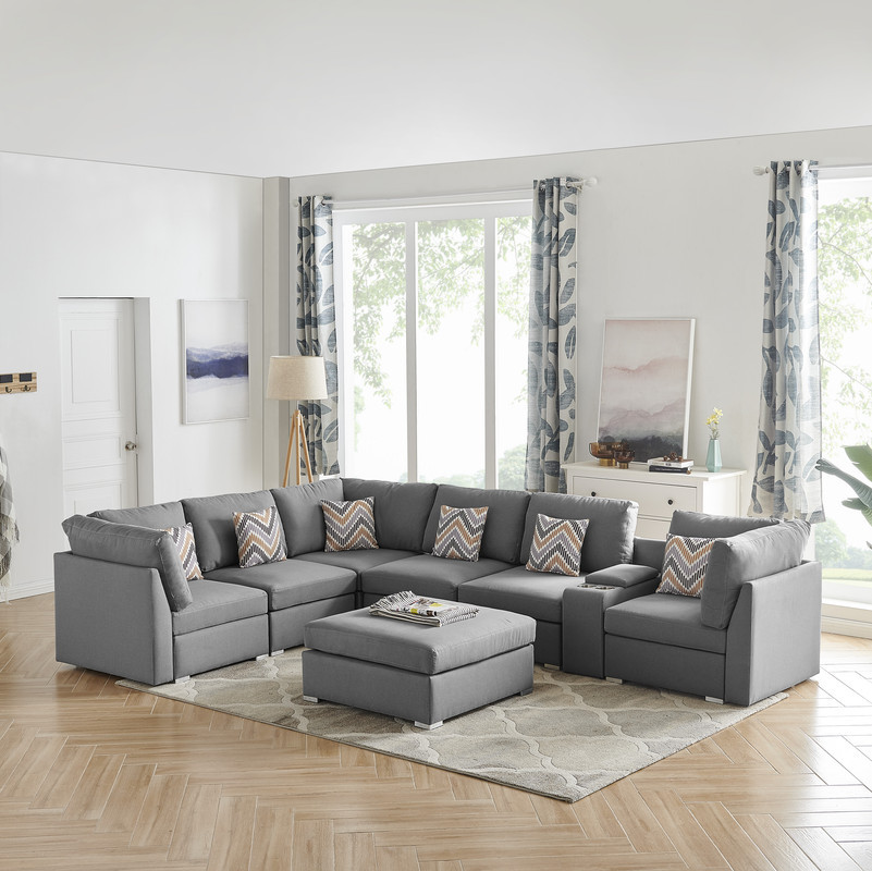 Amira Gray Fabric Reversible Modular Sectional  Usb Console  Ottoman  89825 6B   Contemporary   Sectional Sofas   by Timeout PRO  Houzz