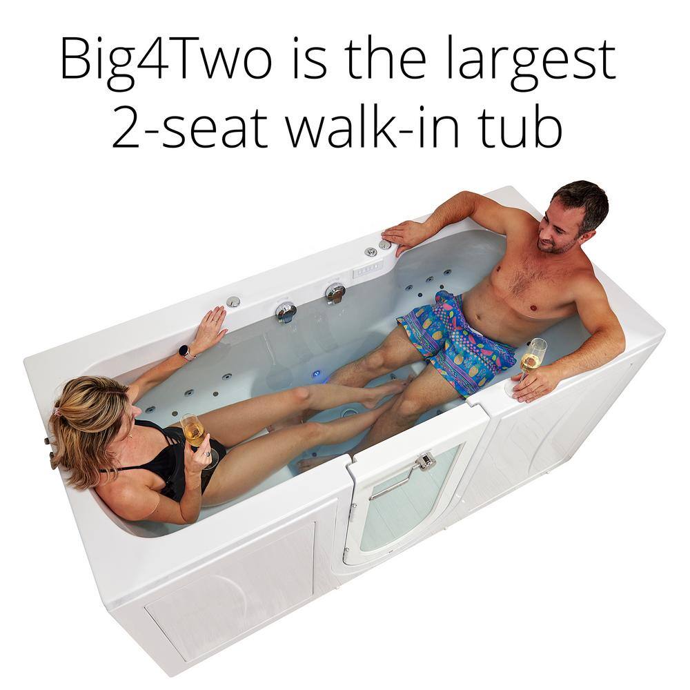 Ella Big4Two 80 in. Whirlpool and Air Bath Walk-In Bathtub in White Independent Foot Massage Left Door 2 in. Dual Drain TO2SA3680L