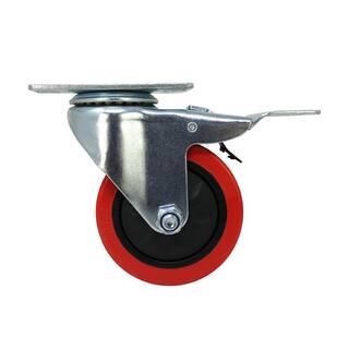 Everbilt 4 in. Red Polyurethane and Steel Swivel Plate Caster with Locking Brake and 250 lbs. Load Rating 4120745EB