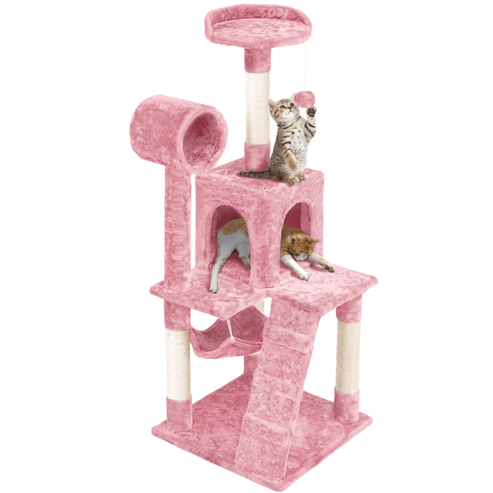 Topeakmart 51'' Multi-level Cat Tree Condo Towers With Scratching Post， Pink