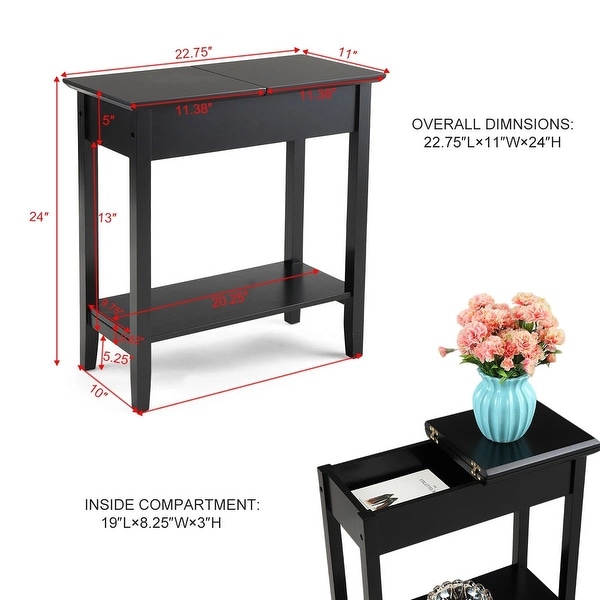 Flip Top End Table Narrow Side Table with Storage Shelf