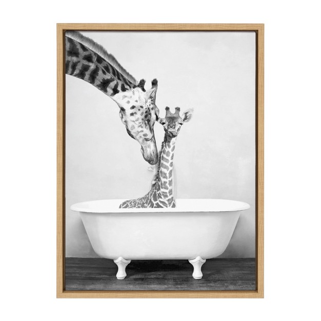 X 24 quot Sylvie Giraffe In Tub Framed Canvas By Amy Peterson Art Studio Natural Kate amp Laurel All Things Decor