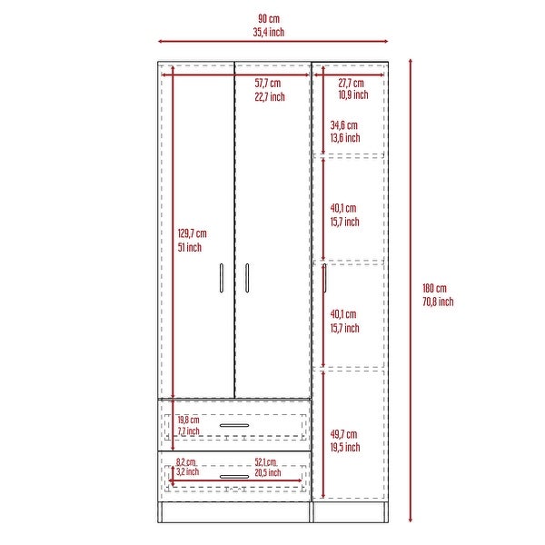 TUHOME Austral 3 Door Armoire with Drawers， Shelves， and Hanging Rod - - 35316295