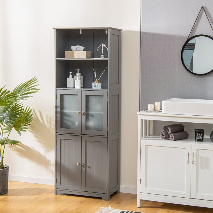 6 Tier Freestanding Bathroom Cabinet with 2 Open Compartments and Adjustable Shelves   23.5\