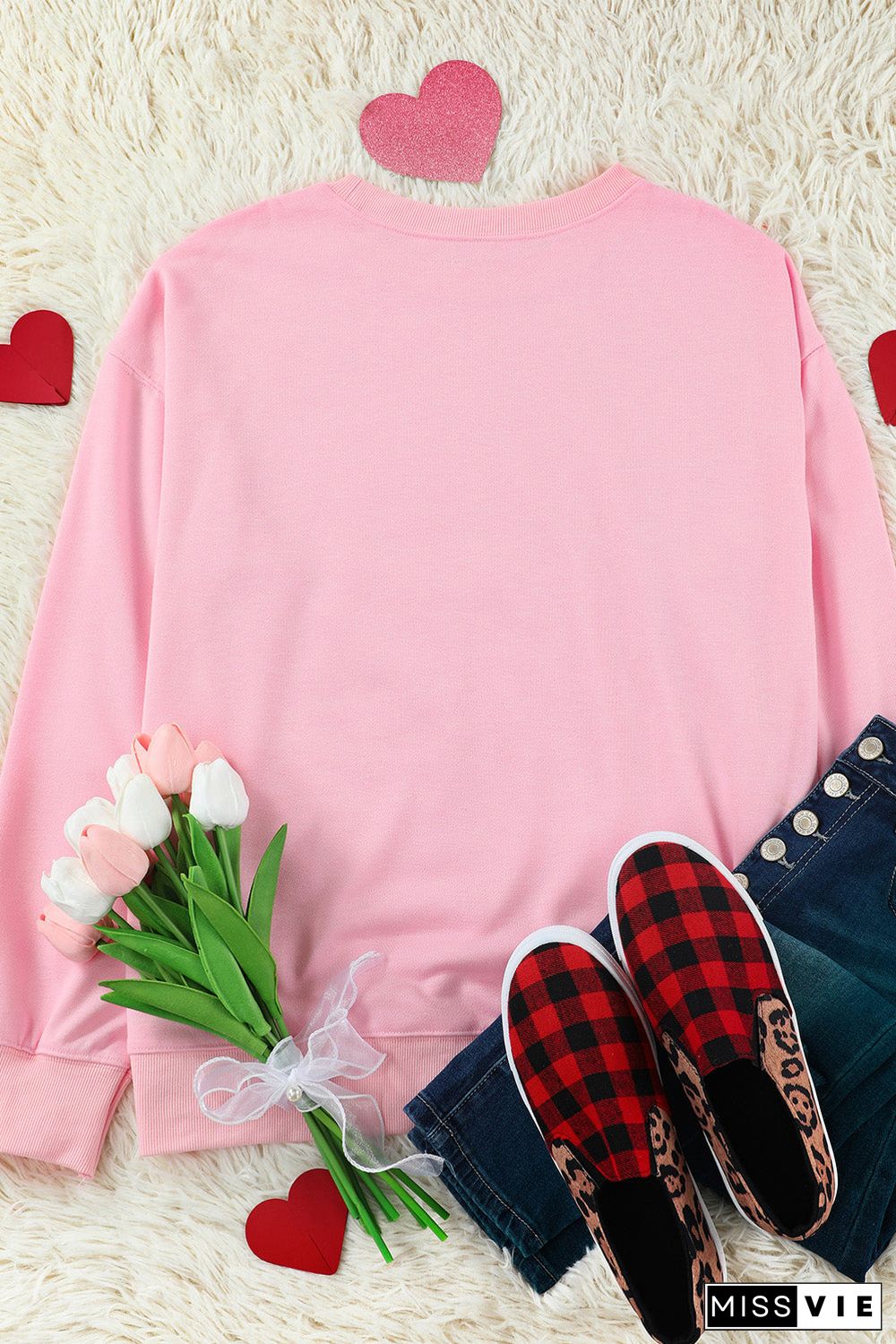 Pink BE MINE Puff Graphic Pullover Sweatshirt