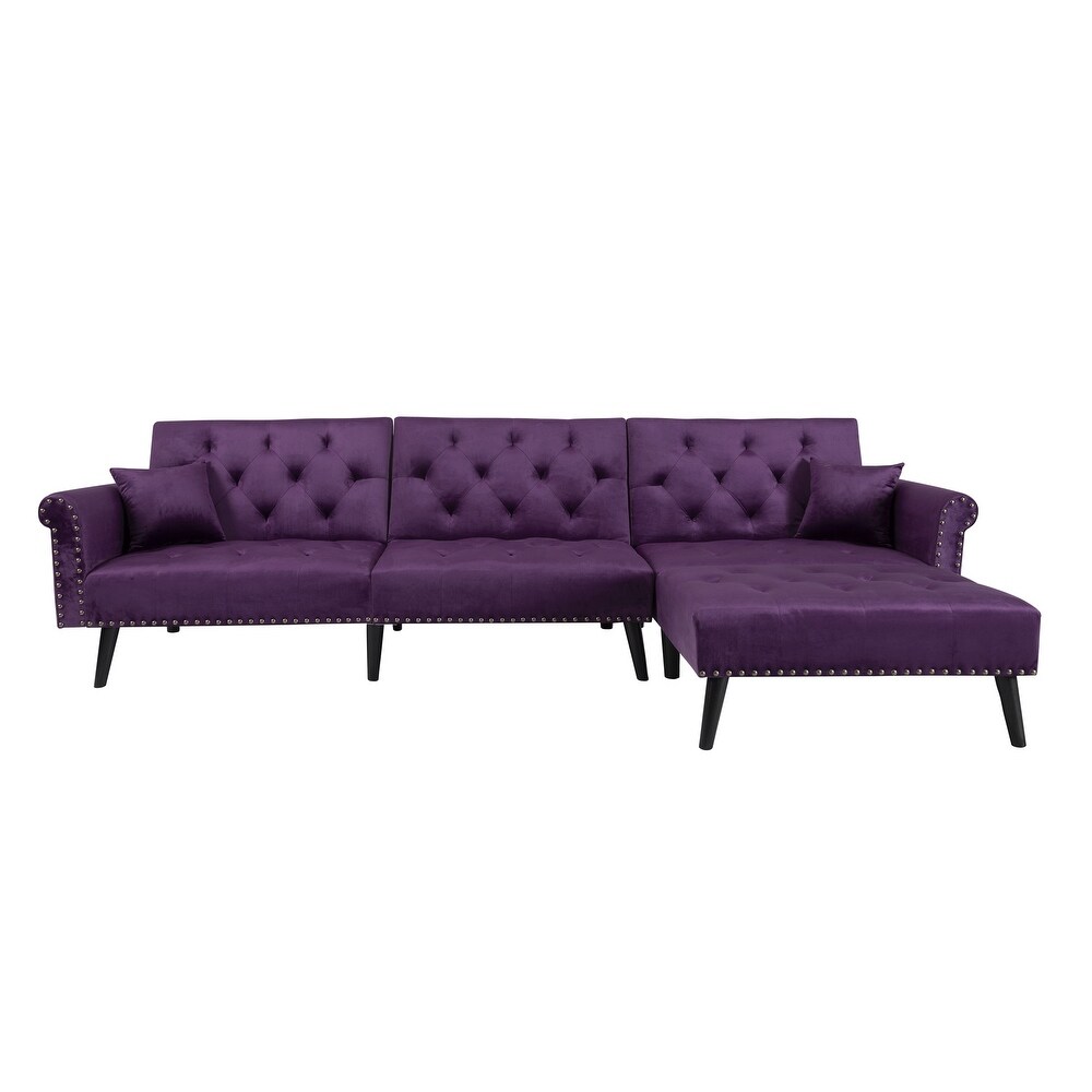 Modern Velvet Convertible Sofa Bed Sleeper with Nailheads