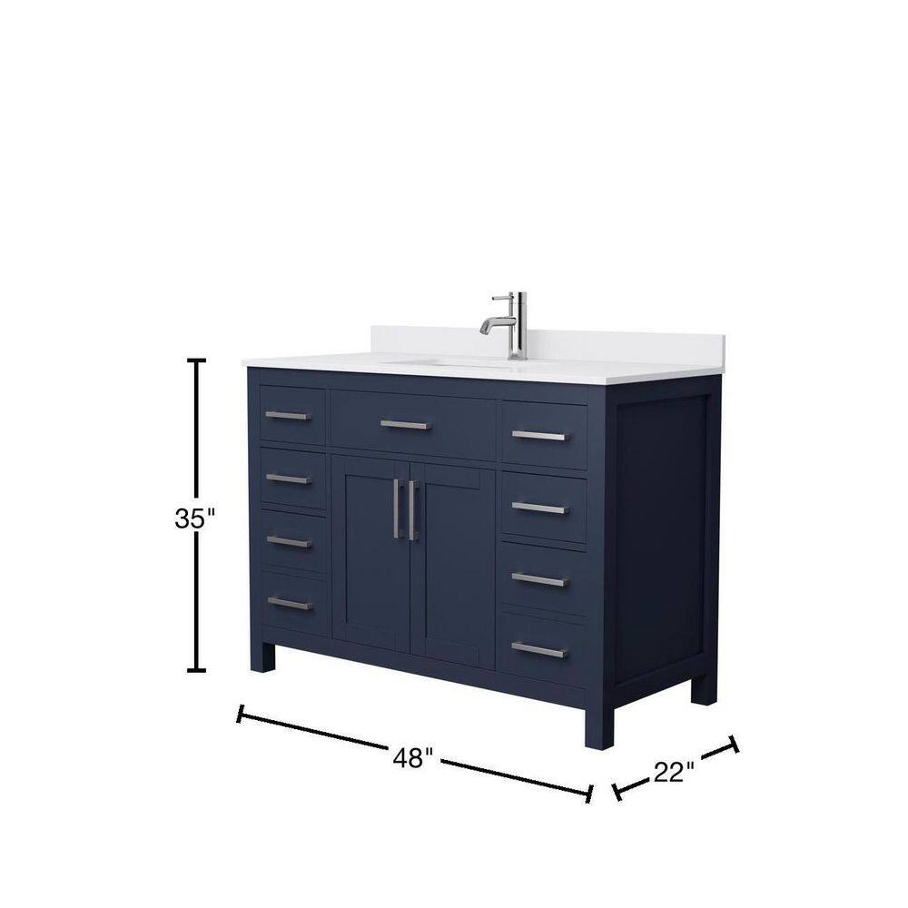 Wyndham Collection Beckett 48 in. W x 22 in. D x 35 in. H Single Sink Bathroom Vanity in Dark Blue with White Cultured Marble Top WCG242448SBNWCUNSMXX