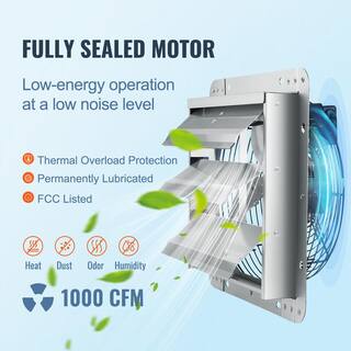 VEVOR 12 in. Shutter Exhaust Fan High-Speed 1000 CFM Aluminum Wall Mount Attic Fan Wall Fan with Ventilation and Cooling BYCSPQSDJAC12DLJSV1