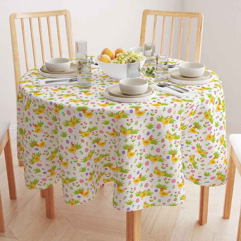 Round Tablecloth， 100% Cotton， 60 Round， Cute Springtime Easter