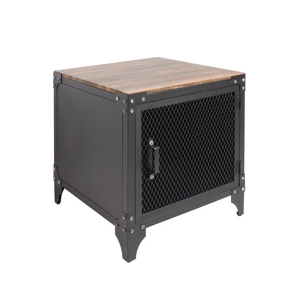 Furniture of America Conner Black and Dark Walnut Storage Side Table