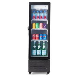 Premium LEVELLA 4.9 cu. ft Commercial Upright Display Frost Free Refrigerator Glass Door Beverage Cooler with LED Light Strip in Black PRNS507DX