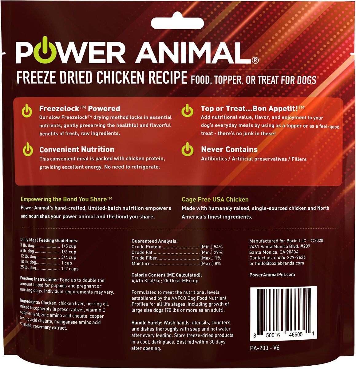 POWER Animal Chicken Recipe Freeze Dried Dog Food， 4.2-oz bag