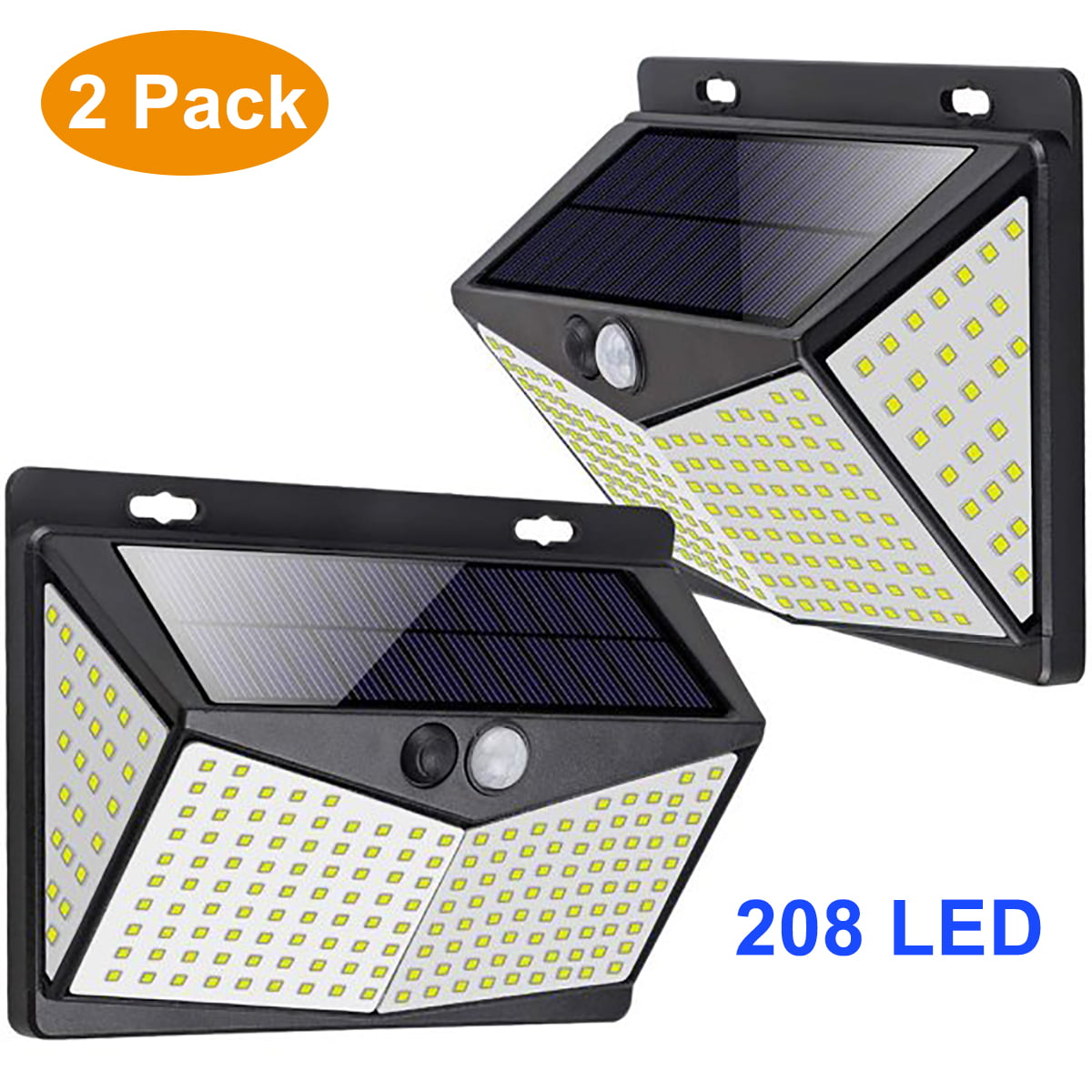 2Pack Solar Lights Outdoor 208 LED Wireless Motion Sensor Night Light 3 Modes Security Wall Lamp IP65 Waterproof Solar Powered Lights for Steps Yard Garage Porch Patio