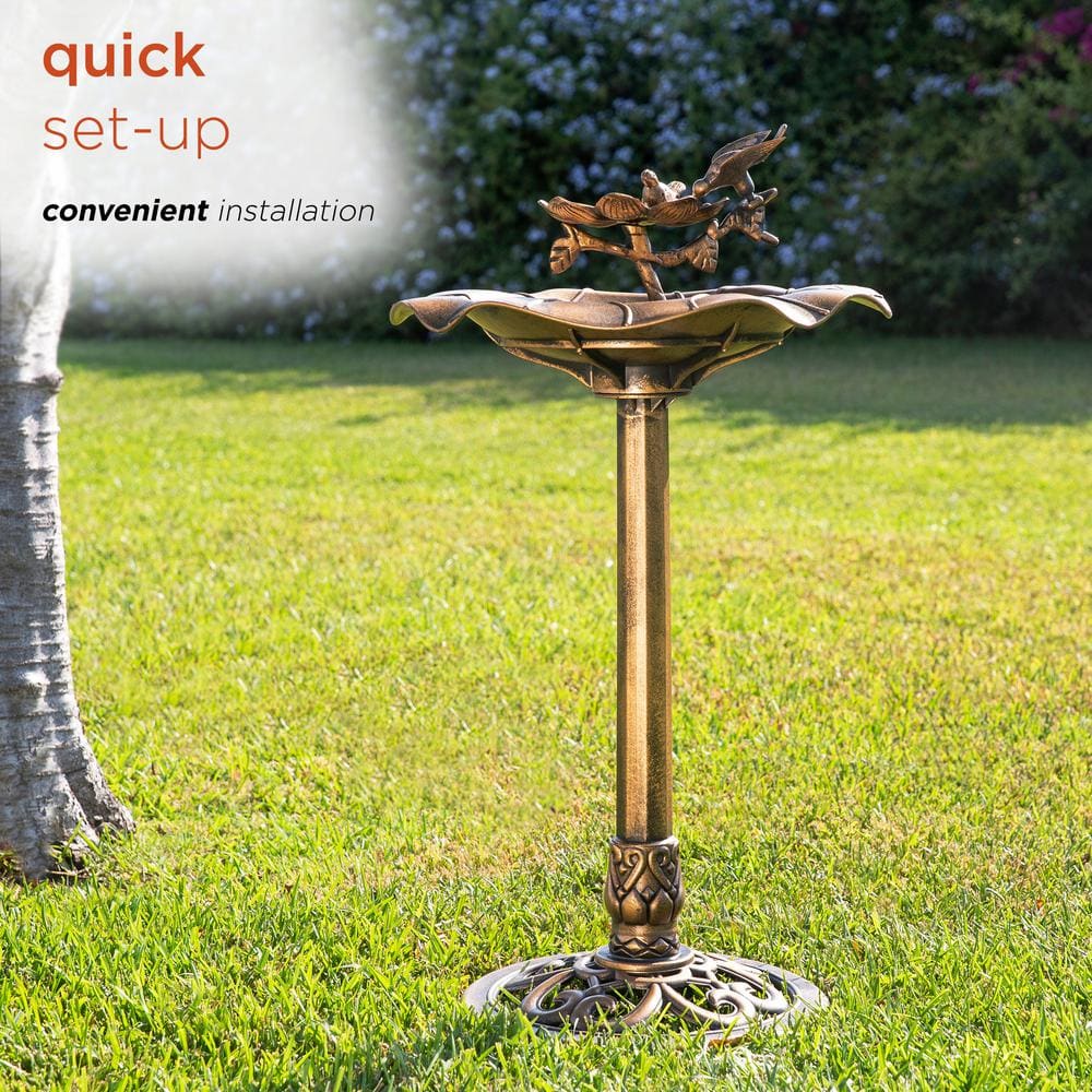 Alpine Corporation 34 in. Tall Pedestal Birdbath Fountain with Bird and Flower TEC380