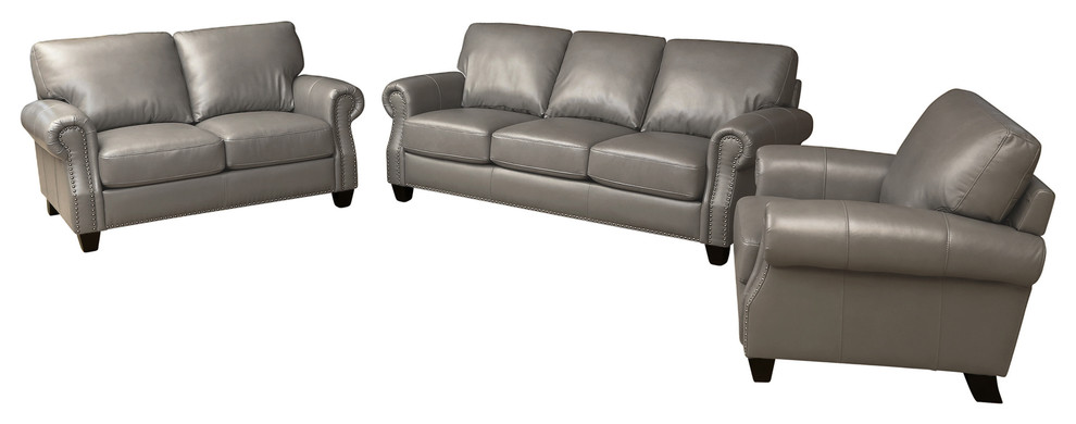 Landon 3 Piece Leather Sofa Set  Gray   Transitional   Living Room Furniture Sets   by Abbyson Living  Houzz