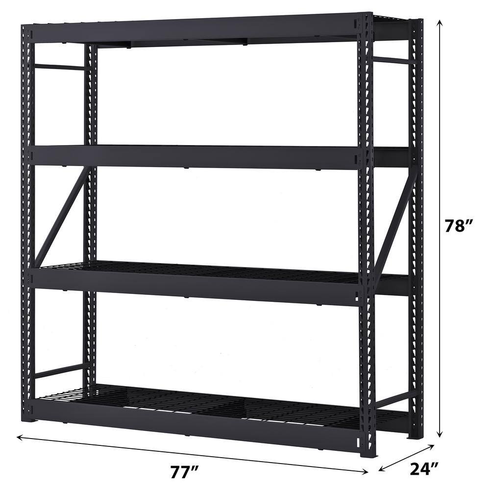 Husky 4-Tier Industrial Duty Steel Freestanding Garage Storage Shelving Unit in Black (77 in. W x 78 in. H x 24 in. D) N2W772478W4B