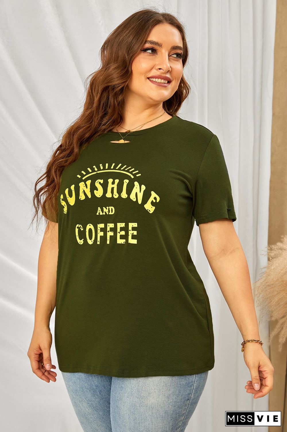 SUNSHINE AND COFFEE Graphic Ripped Plus Size Tee