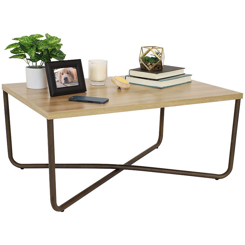 Sunnydaze Industrial-Style MDP Cross Legs Coffee Table - Brown