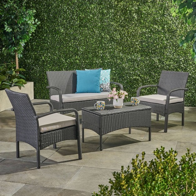 Cordoba 4pc Wicker Patio Chat Set With Cushions Christopher Knight Home