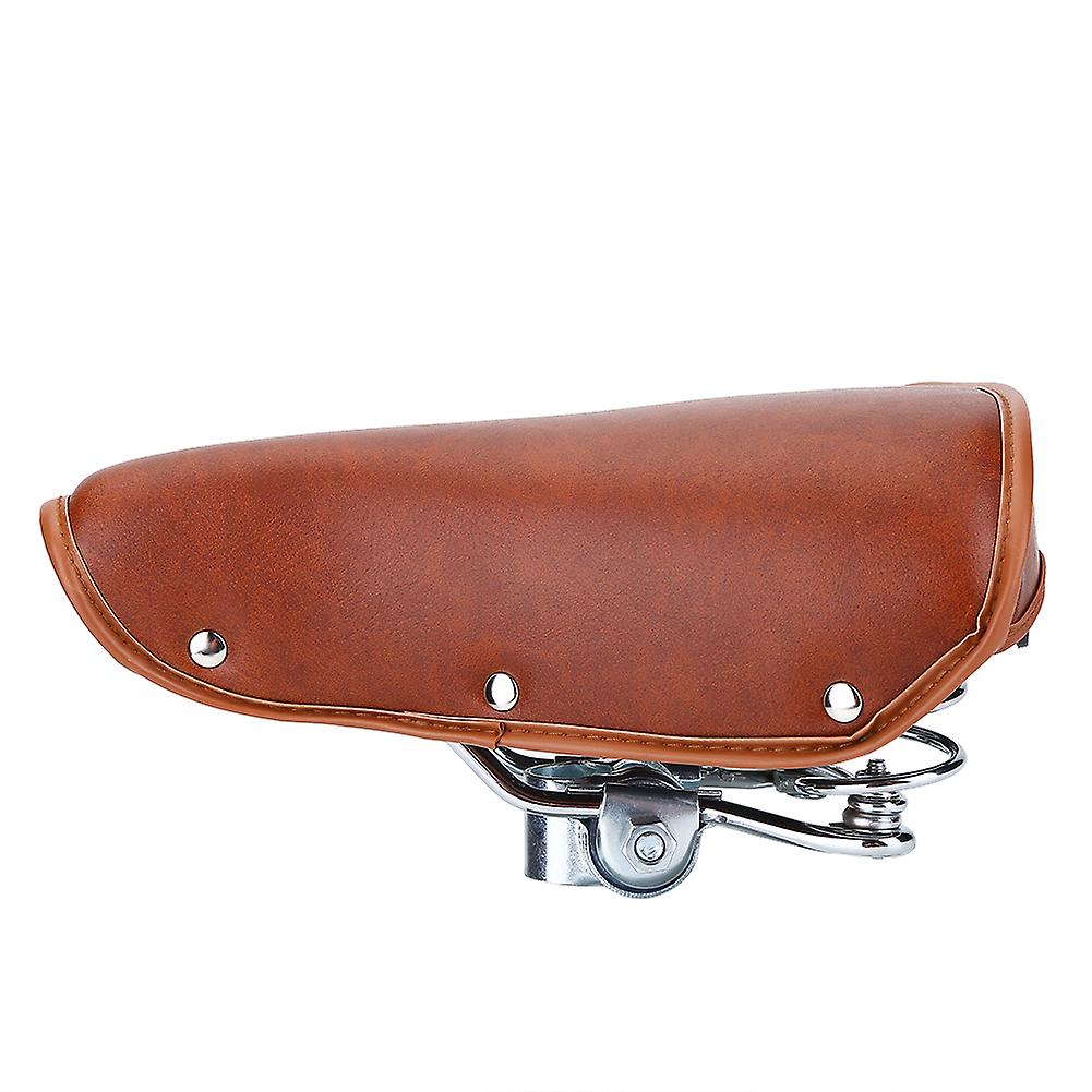 Universal Comfortable Brown Rivets Bike Seat Durable Pu Leather Spring Bicycle Saddle