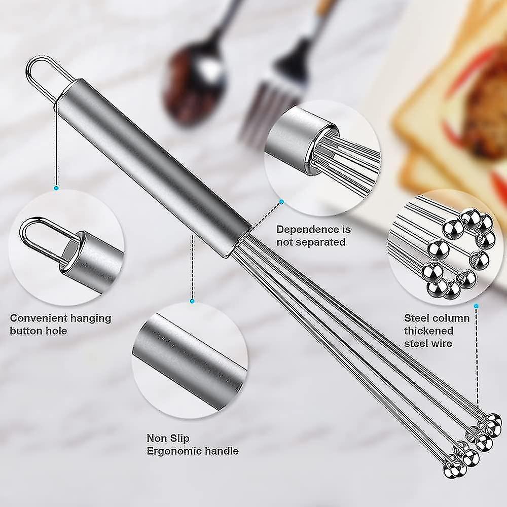 2 Pcs Stainless Steel Ball Whisk Wire Egg Whisk Set Suitable For Kitchen Cooking， Stirring， Whisking， Beating (10 Inch And 12 Inch)