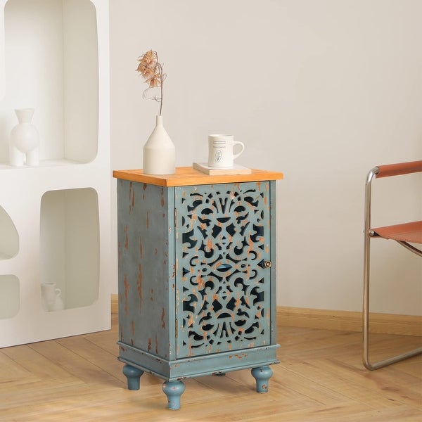 PHI VILLA Retro Distressed Hollow-Carved Side Table