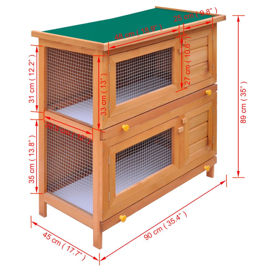 Outdoor Hutch Small Animal House Pet Cage 4 Doors Wood