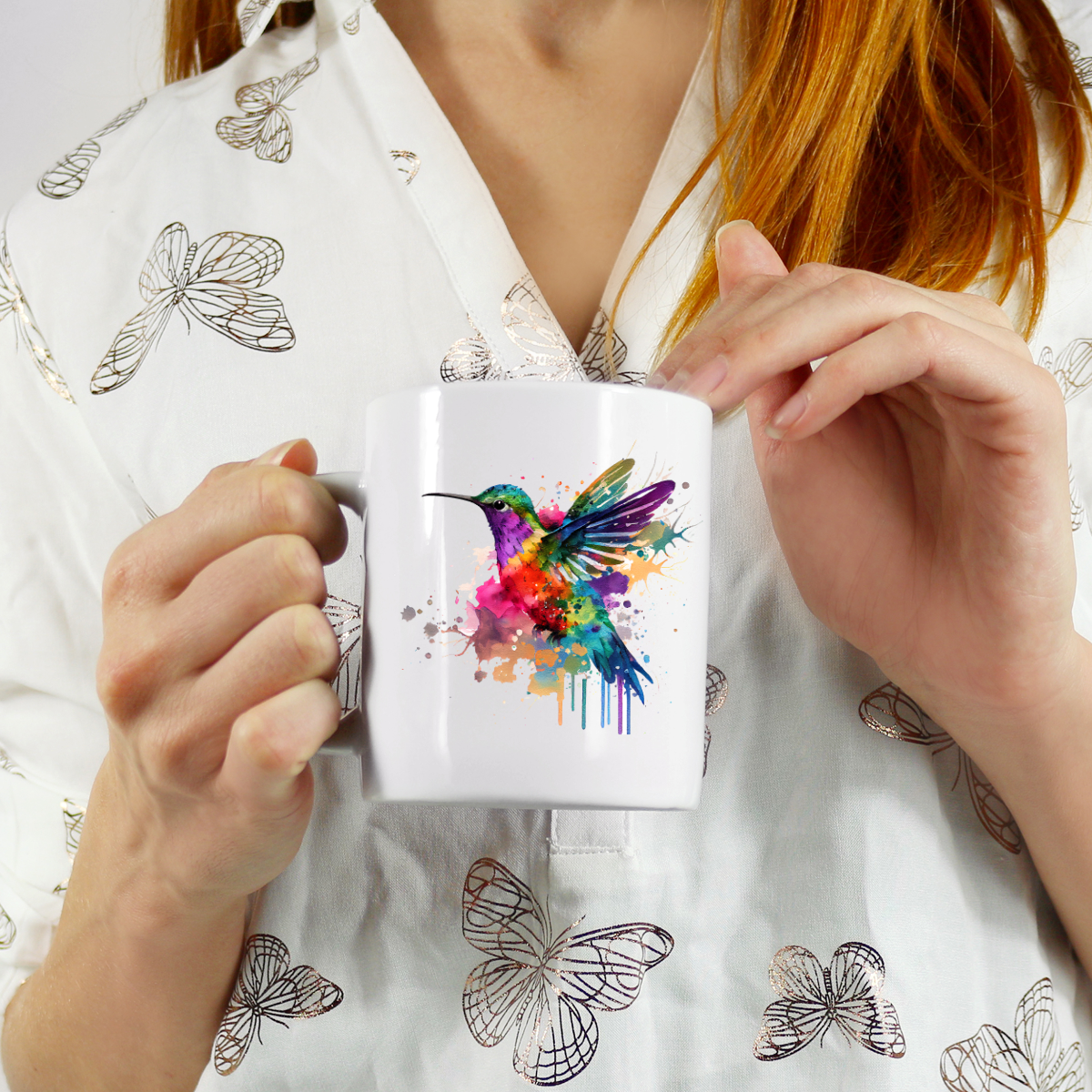 Hummingbird Watercolor Cup Grubby Garb 11 fl. oz. Novelty Ceramic Coffee Mug. This is the fifth of six hummingbird designs available. This is a beautiful gift idea for someone special in your life.