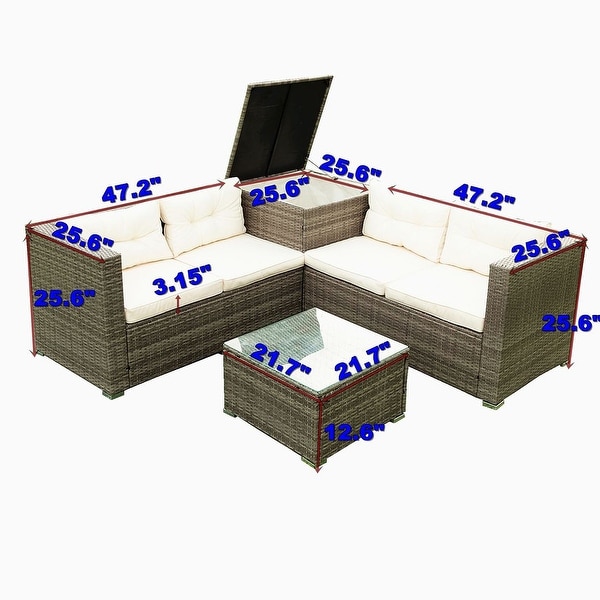 4Piece Outdoor Patio Rattan Wicker Furniture Set with Comfortable Cushions