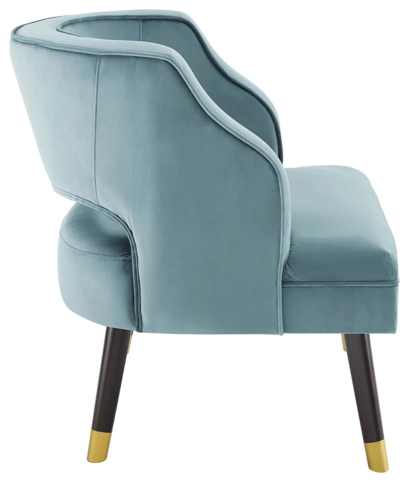 Finn Light Blue Button Tufted Open Back Performance Velvet Armchair   Contemporary   Armchairs And Accent Chairs   by Rustic Home Furniture Deco  Houzz