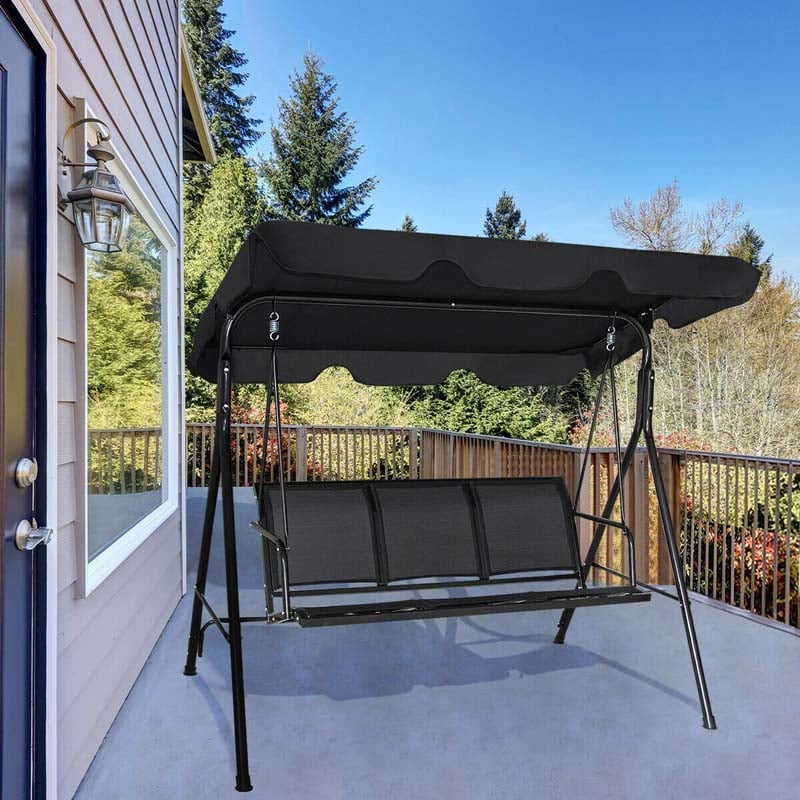 3-Person Metal Outdoor Patio Porch Swing Lounge Chair Bench Glider with Adjustable Canopy