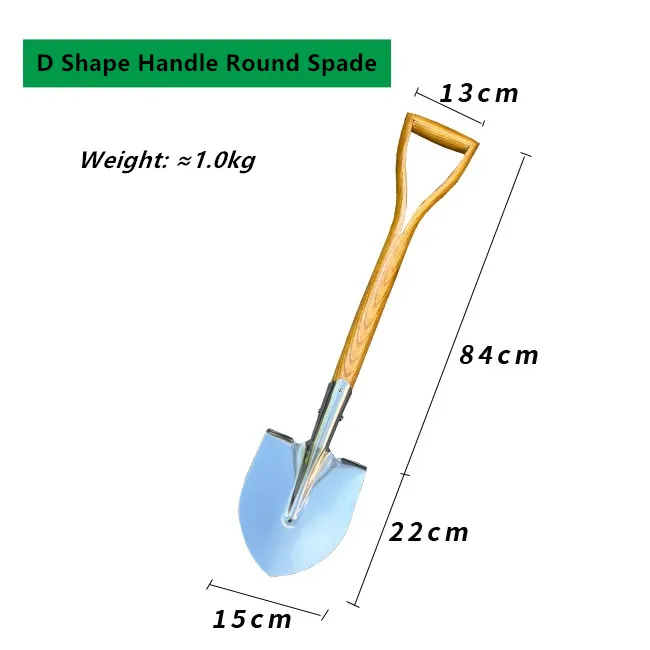 Medium Size Stainless Steel Round Head Shovel Spade with Ergonomic D Grip Wood Handle Garden Hand Tool Agriculture Spade Shovel