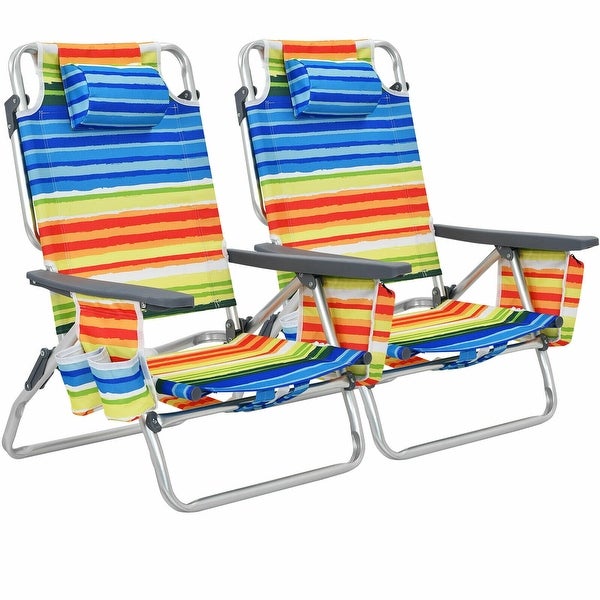 2PCS Folding Backpack Beach Chair 5-Position Outdoor Reclining Chairs