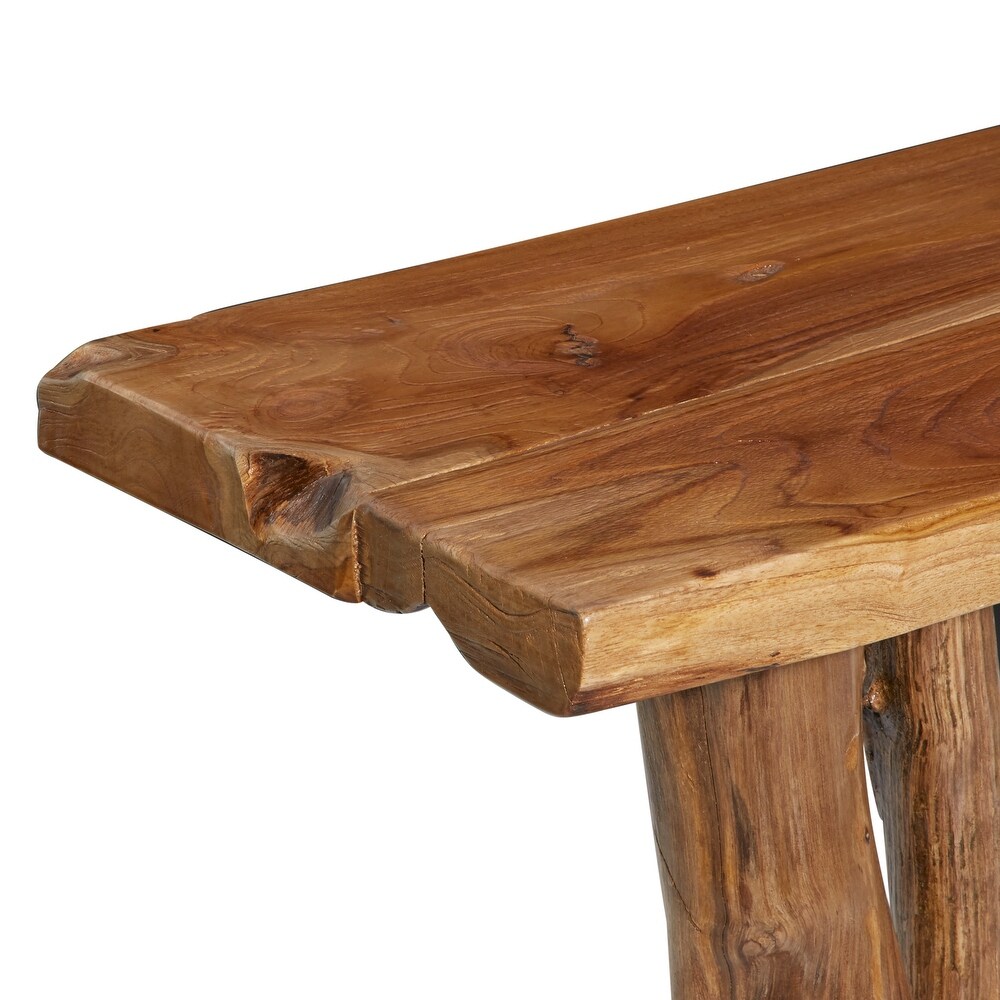 Brown Teak Wood Small Live Edge Tree Trunk Console Table